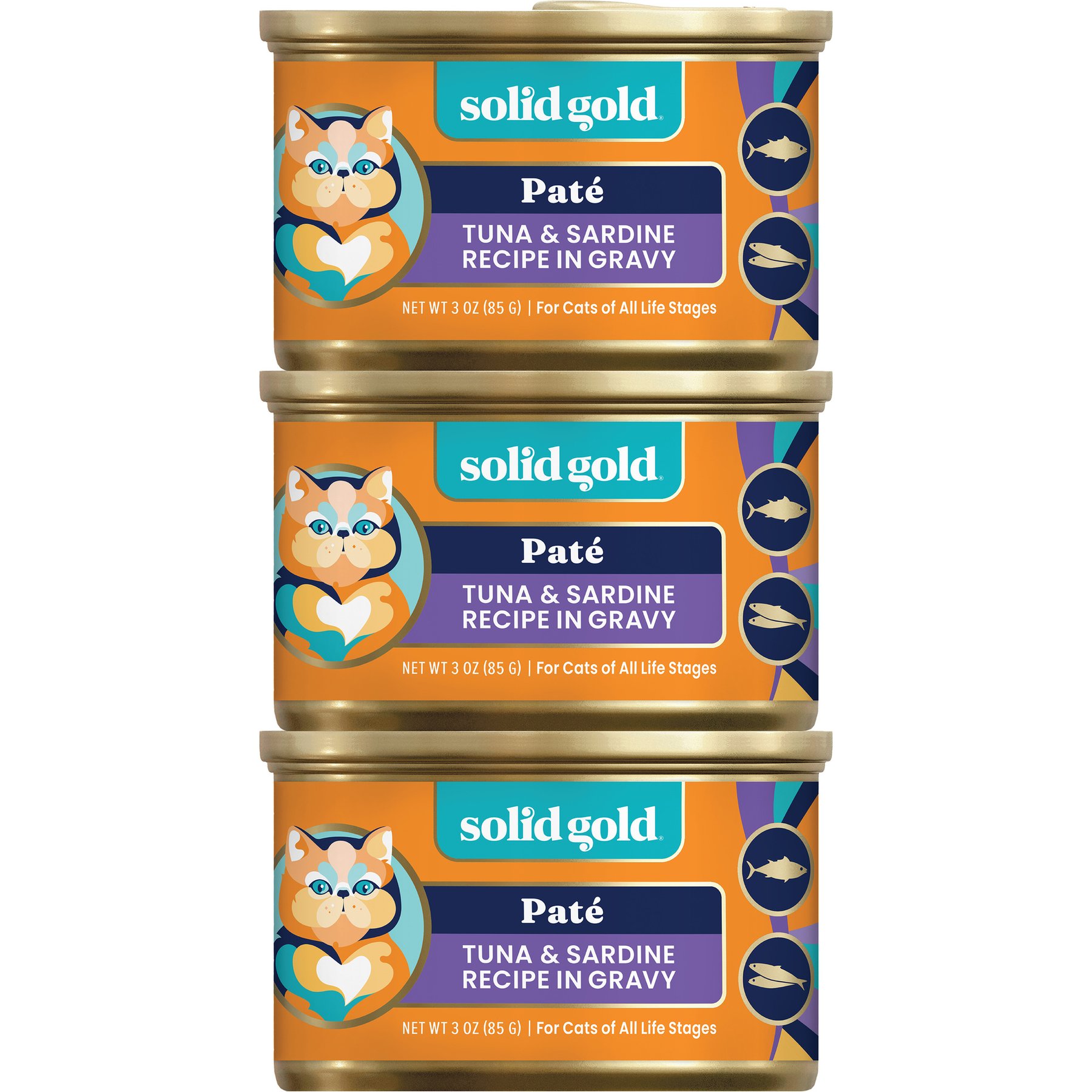 Solid Gold Tuna & Sardine Grain-Free Pate in Gravy Wet Cat Food, 3-oz can, case of 3