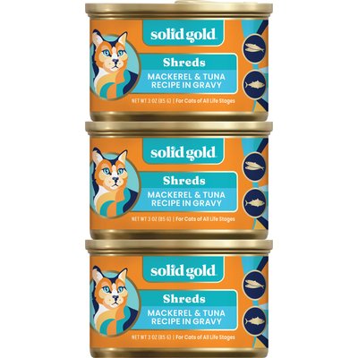 Solid Gold Solid Gold Mackerel & Tuna Grain-Free Shreds in Gravy Wet Cat Food, 3-oz can, case of 3
