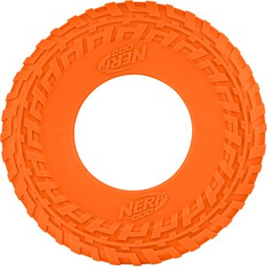 Nerf Dog TPR Tire Flyer Dog Flying-Discs Toy, Orange, 10-in