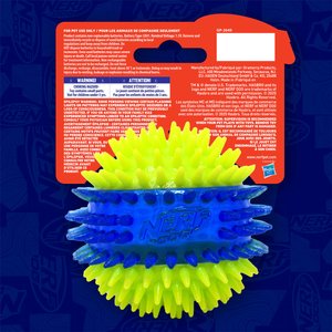 Nerf Dog Translucent TPR 3-Part Spike LED & Squeak Dog Ball Toy, Blue/Green, 3.3-in