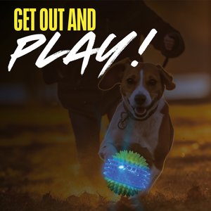 Nerf Dog Translucent TPR 3-Part Spike LED & Squeak Dog Ball Toy, Blue/Green, 3.3-in