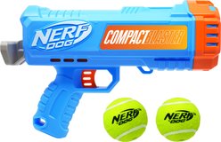 Nerf Dog Gift Set Card Compact Blaster & 2.5-in Non-Squeak Tennis Ball Dog Launchers Toy, Light Blue/Orange/Gray/Yellow, 12-in, 2 count