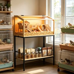 Wisfor Indoor Chew-Proof Wooden Hamster Cage with Stand, Clear, 31.5 x 15.75 x 45.67-in