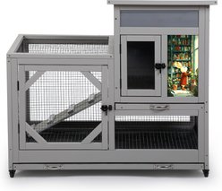 Coziwow 2-Tier Wooden Rabbit Hutch Small Animal Cage with Wheels, 2 Wire Floors & Removable Trays, Gray slide 2 of 9