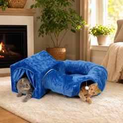 Kylinsure Indoor Peekaboo Play Donut Cat Tunnel Bed with Square House, Medium, Blue