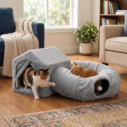 Kylinsure Indoor Peekaboo Play Donut Cat Tunnel Bed with Square House, Medium, Grey