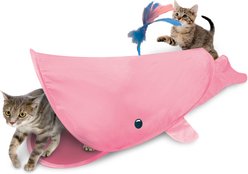 Kensie Whale Collapsible Interactive Play Cat Tunnel with Crinkle Tail, Feather Spout & Travel Bag, Pink, 38-in