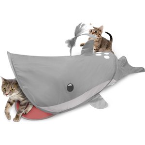 Kensie Dolphin Collapsible Interactive Play Cat Tunnel with Crinkle Tail, Feather Spout & Travel Bag, Grey, 38-in