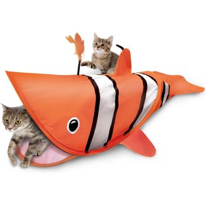 Kensie Clownfish Collapsible Interactive Play Cat Tunnel with Crinkle Tail, Feather Spout & Travel Bag, Orange, 38-in