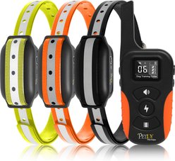 PetJoy IPX7 3-Channel, 3300-ft & Rechargeable Waterproof Remote Dog Electric Shock Collar, Black/Orange, 7 to 27-in neck, 3/4-in wide, 3 count