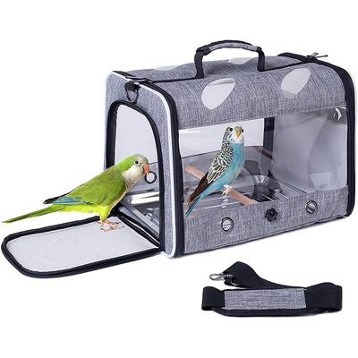 Halinfer Halinfer Rectangle Bird Travel Carrier with Stand Perch & Metal Pan, 2-lb, Feathered Grey