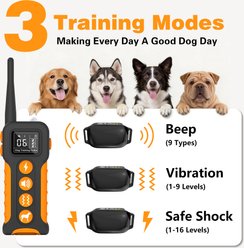 PetJoy IPX7 3-Channel, 3300-ft & Rechargeable Waterproof Remote Dog Training Collar, Black/Orange, 7 to 27-in neck, 3/4-in wide, 3 count slide 2 of 7