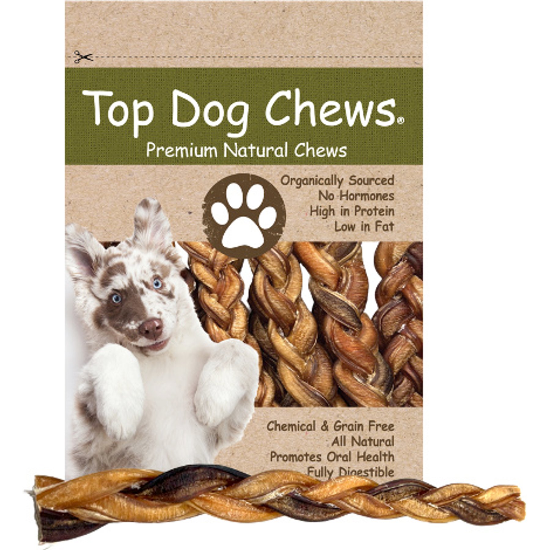 Top Dog Chews Braided Bully Sticks Dog Treats, 12-in, case of 5