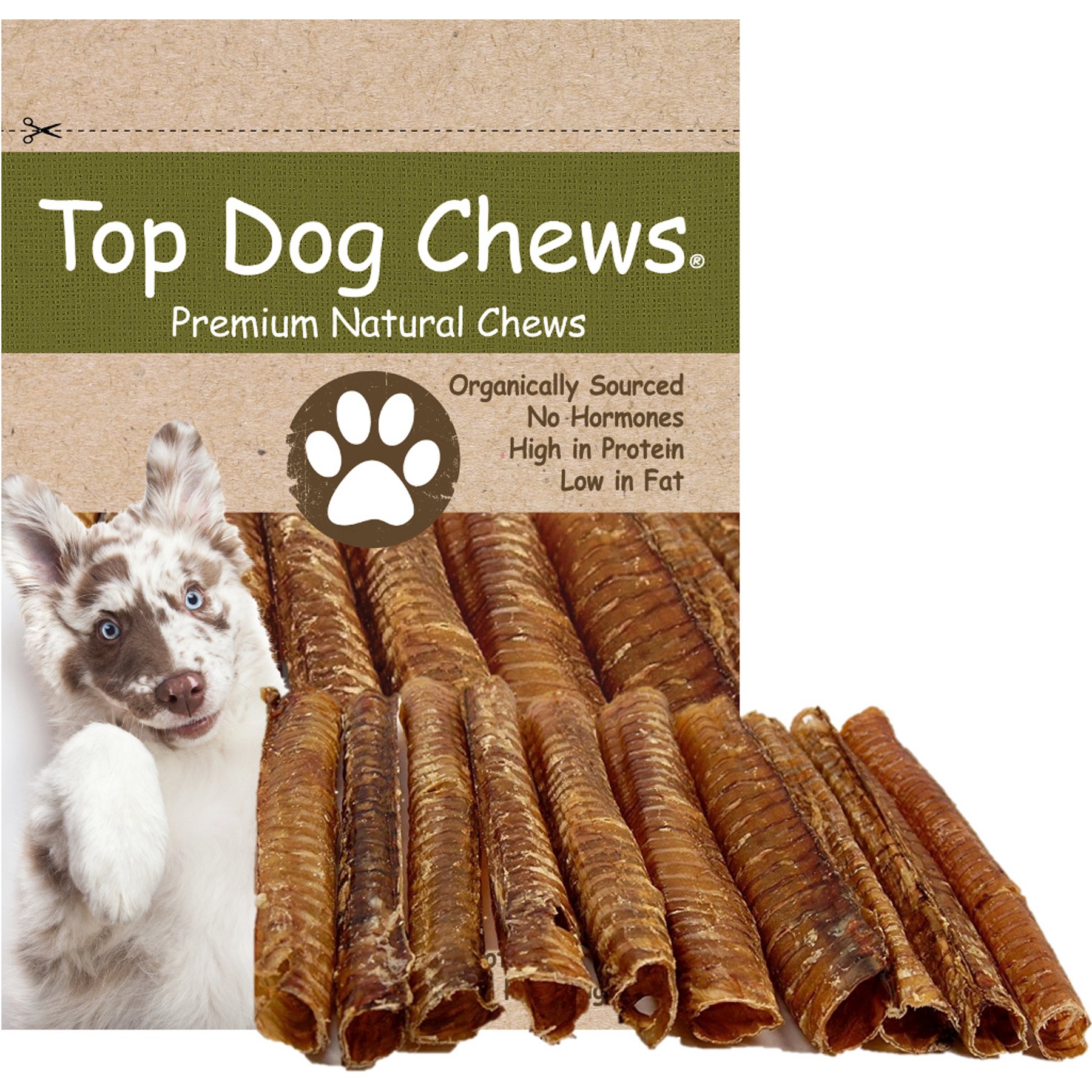 Top Dog Chews 12" Beef Trachea Dog Treats, 10 count