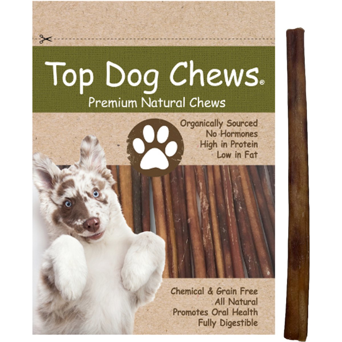 Top Dog Chews Standard 12" Bully Stick Dog Treats, 12 count