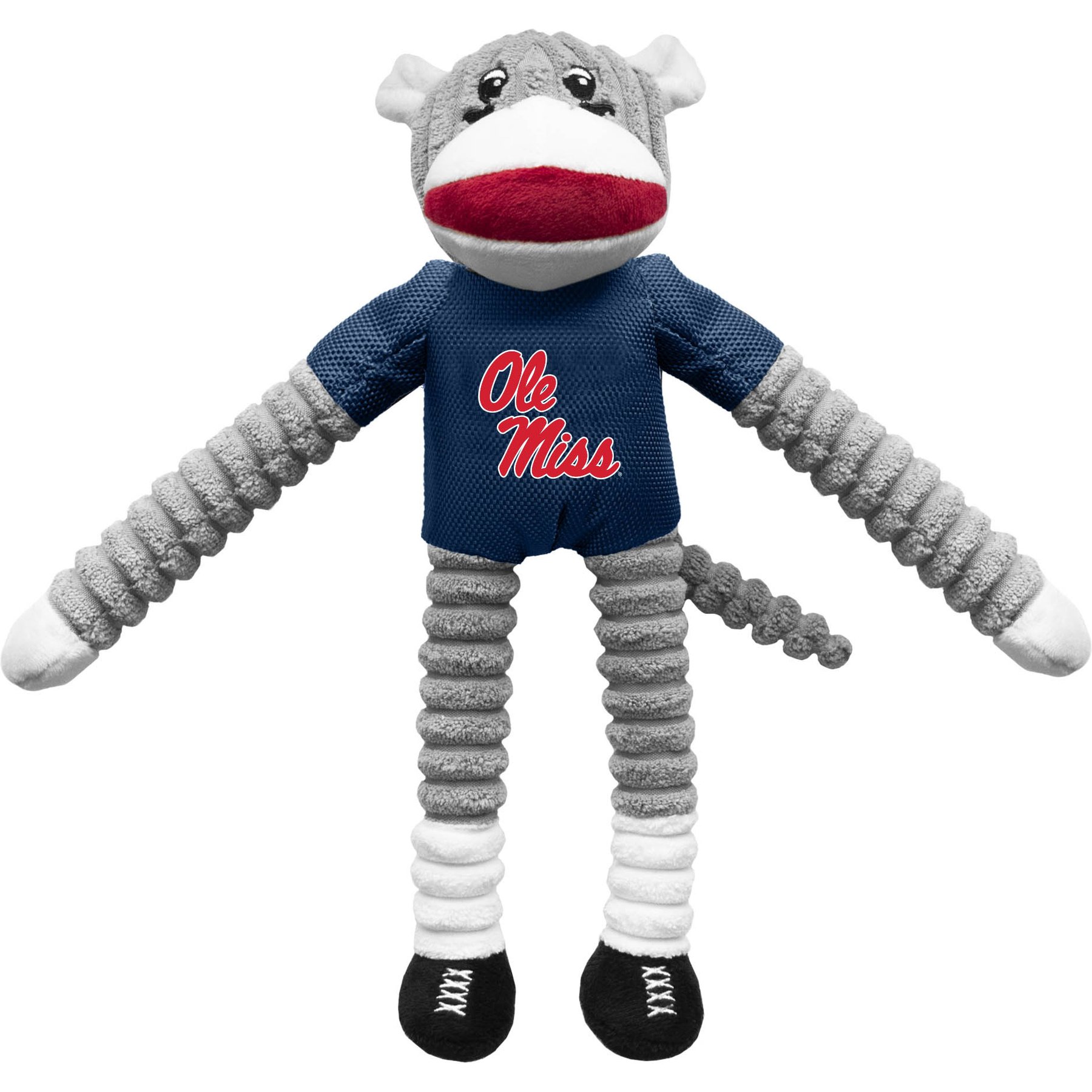 Littlearth NCAA Sock Monkey Dog Chew Toy, Mississippi Ole Rebels