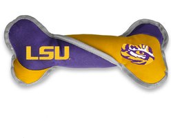Littlearth NCAA Tug Bone with Squeaker Dog Toy, LSU Tigers