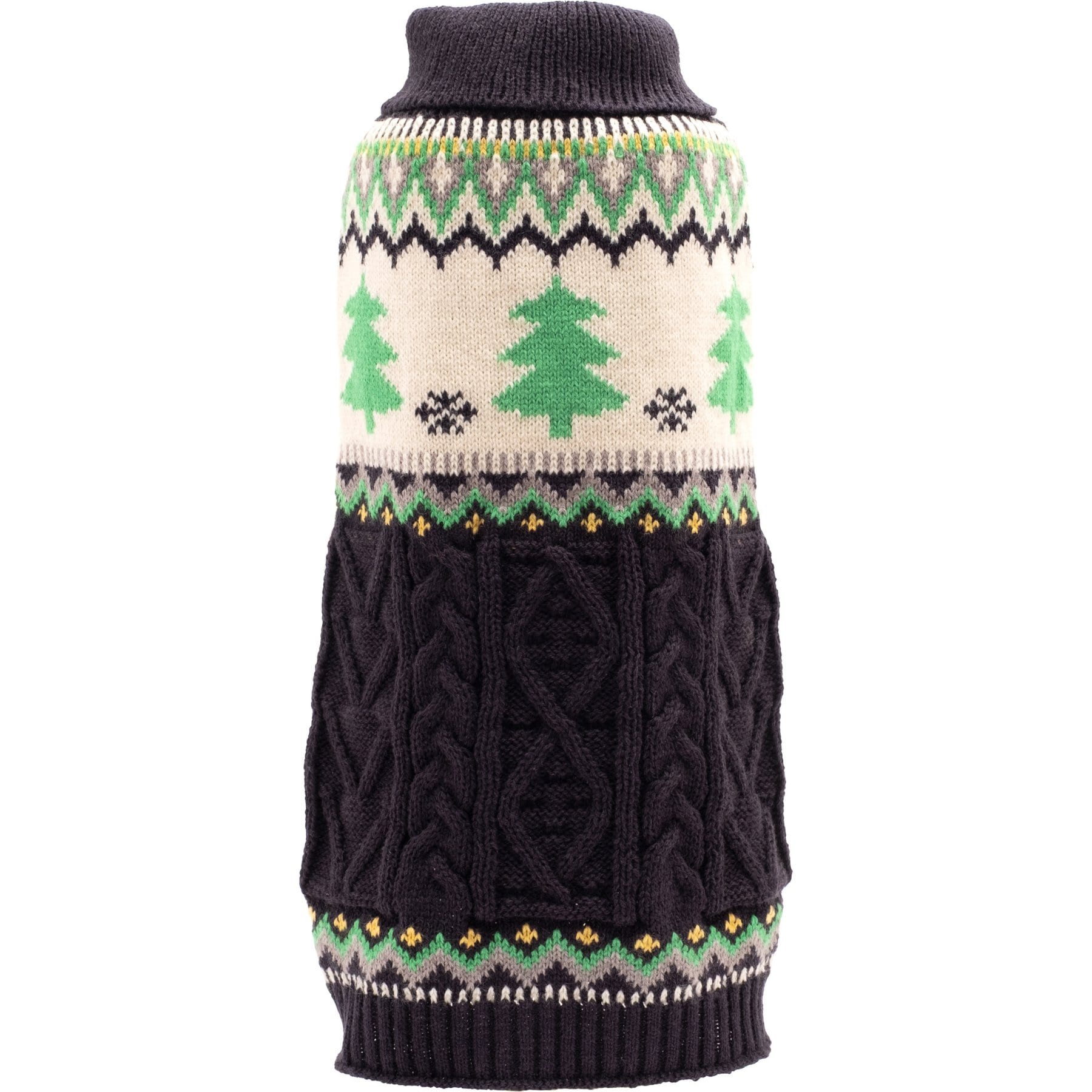 The Worthy Dog Fairisle Tree Turtleneck Dog Sweater, Navy, Small