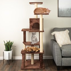 Pet Adobe 64-in Plush Condo Cat Tree Tower, Brown, Large slide 2 of 7