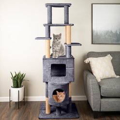 Pet Adobe 68-in Plush Hanging Toy Cat Tree Tower, Grey, Large slide 2 of 7