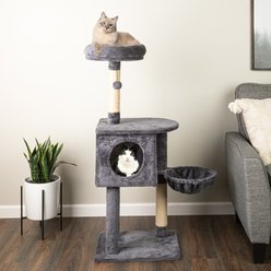 Pet Adobe 47-in Plush Hanging Toy Cat Tree Tower, Grey, Medium slide 2 of 7