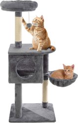 Pet Adobe 47-in Plush Hanging Toy Cat Tree Tower, Grey, Medium