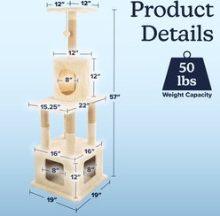 Pet Adobe 57-in Plush Hanging Toy Cat Tree Tower, Beige, Medium slide 2 of 7