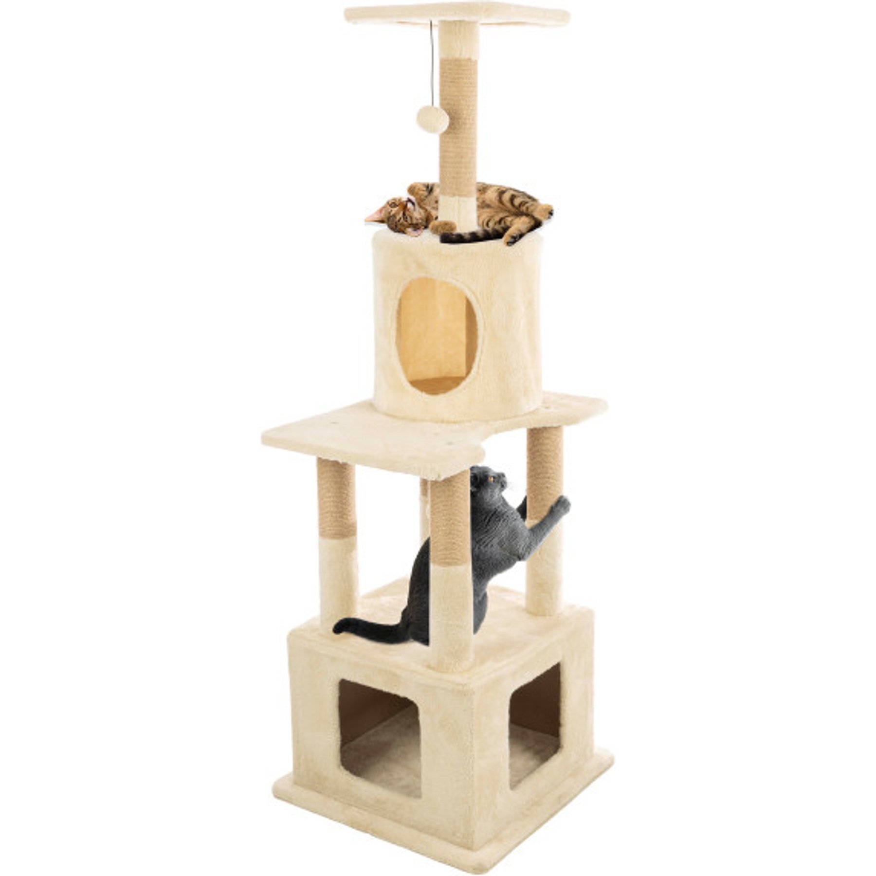 Pet Adobe 57-in Plush Hanging Toy Cat Tree Tower, Beige, Medium
