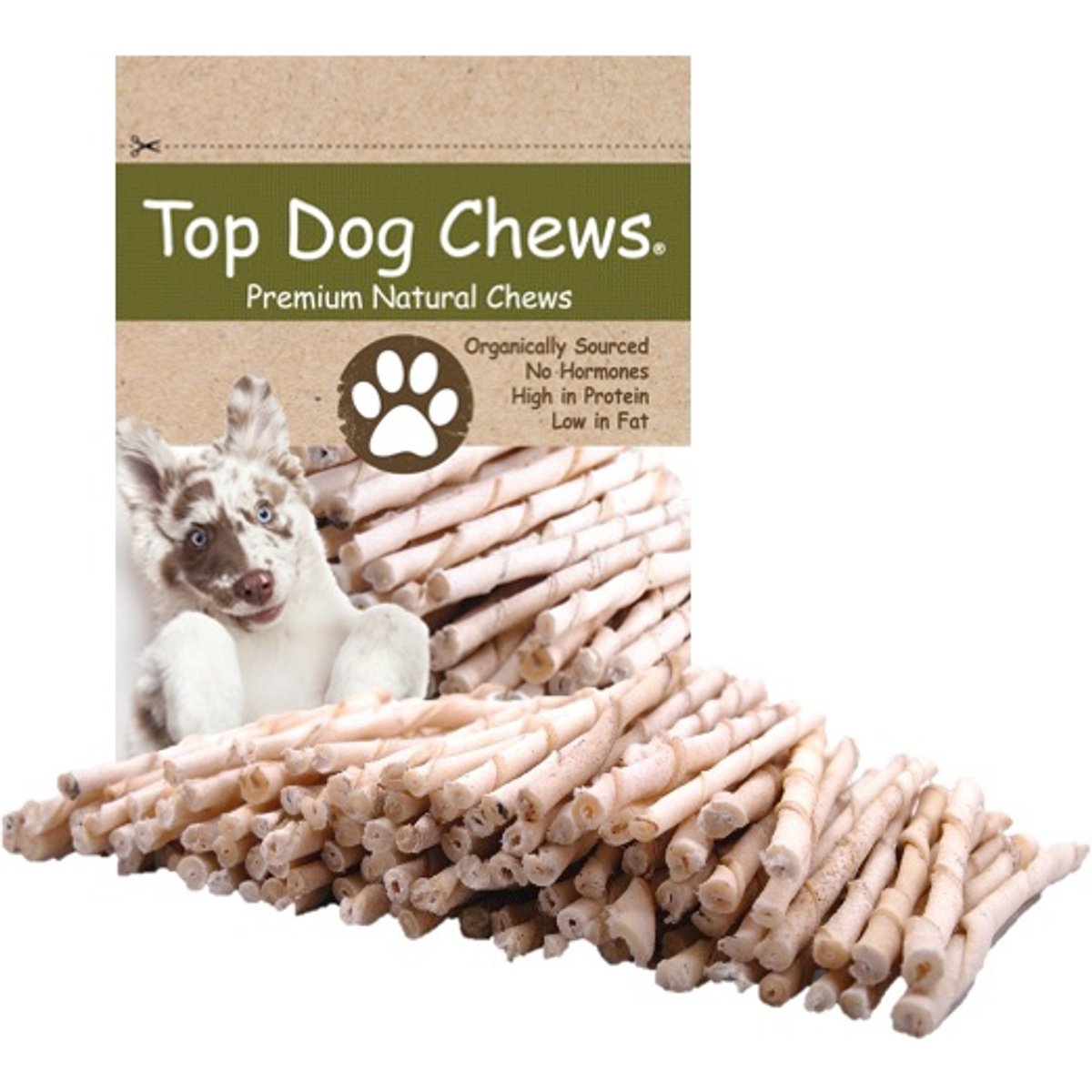 Top Dog Chews Rawhide Natural Twist Sticks Dog Treats, 100 count