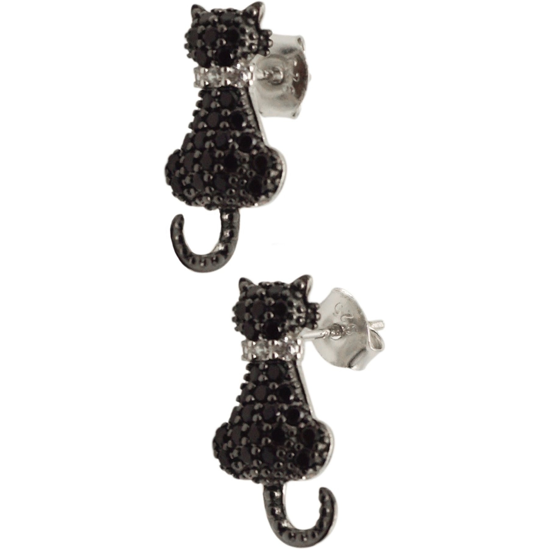 Penthouse Paws Cat Mom Jewelry Stud Earrings, Black/Silver, 8 to 18-mm