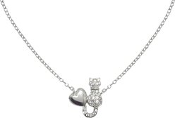 Penthouse Paws Cat & Heart Pendant Woman Necklace, Silver, 17.2-mm