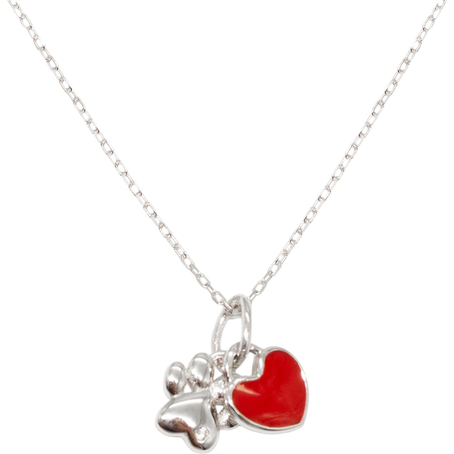Penthouse Paws Rhodium Plated Adjustable Paw & Heart Pendant Jewelry Necklace for Women, Red, 16 to 18-in
