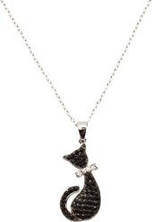 Penthouse Paws Rhodium Plated Adjustable Cat Pendant Woman Necklace, Black/Silver, 16 to 18-in