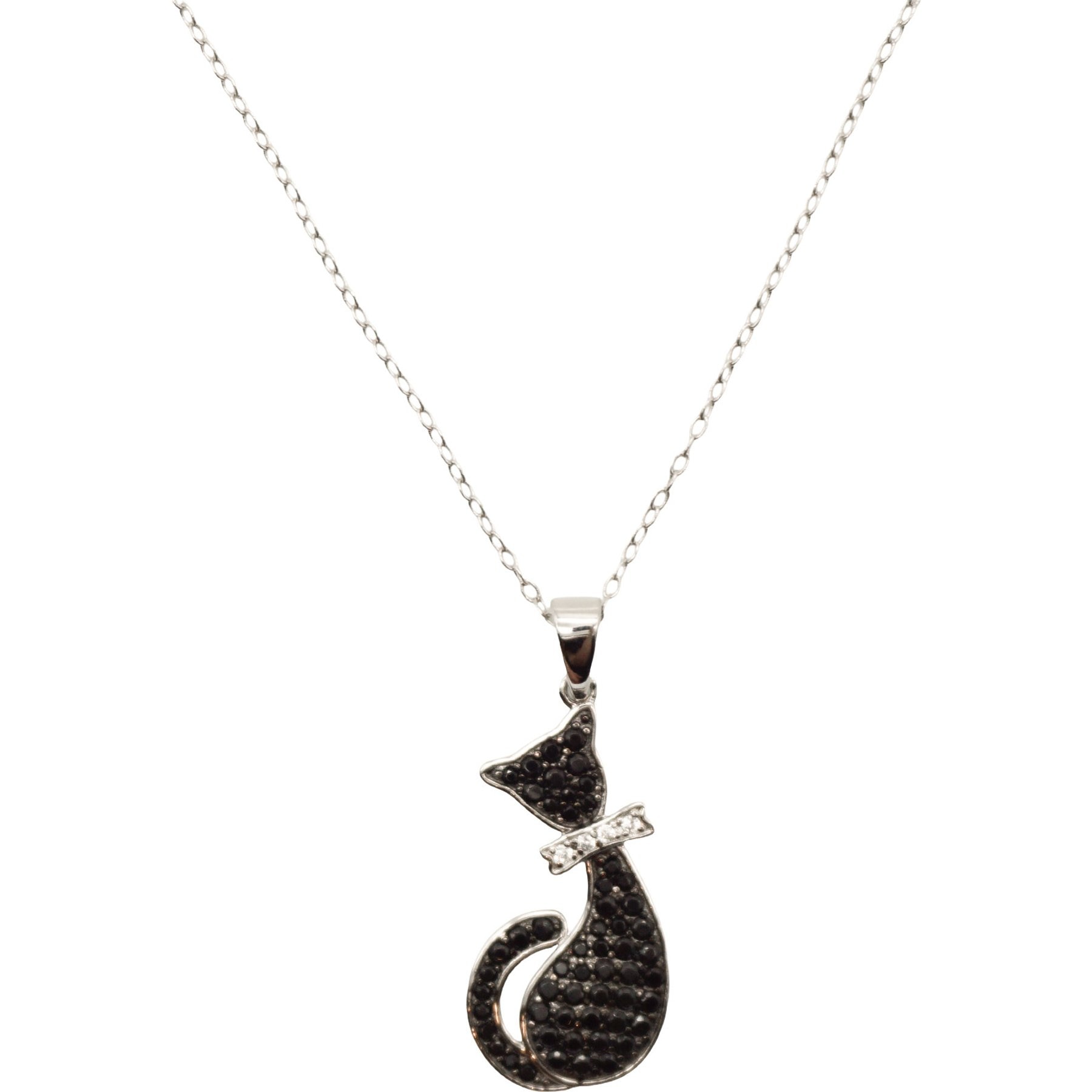 Penthouse Paws Rhodium Plated Adjustable Cat Pendant Jewelry Necklace for Women, Black/Silver, 16 to 18-in