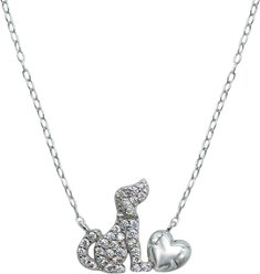 Penthouse Paws Rhodium Plated Adjustable Dog Love Pendant Woman Necklace, Silver, 16 to 18-in