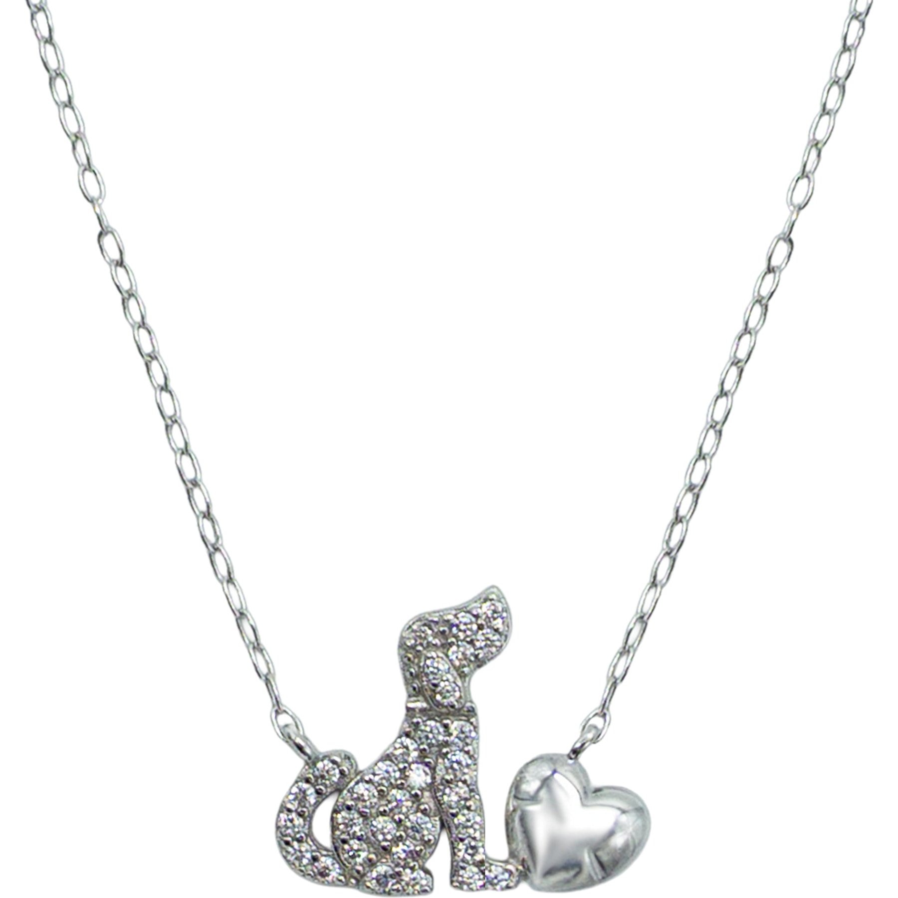 Penthouse Paws Rhodium Plated Adjustable Dog Love Pendant Jewelry Necklace for Women, Silver, 16 to 18-in