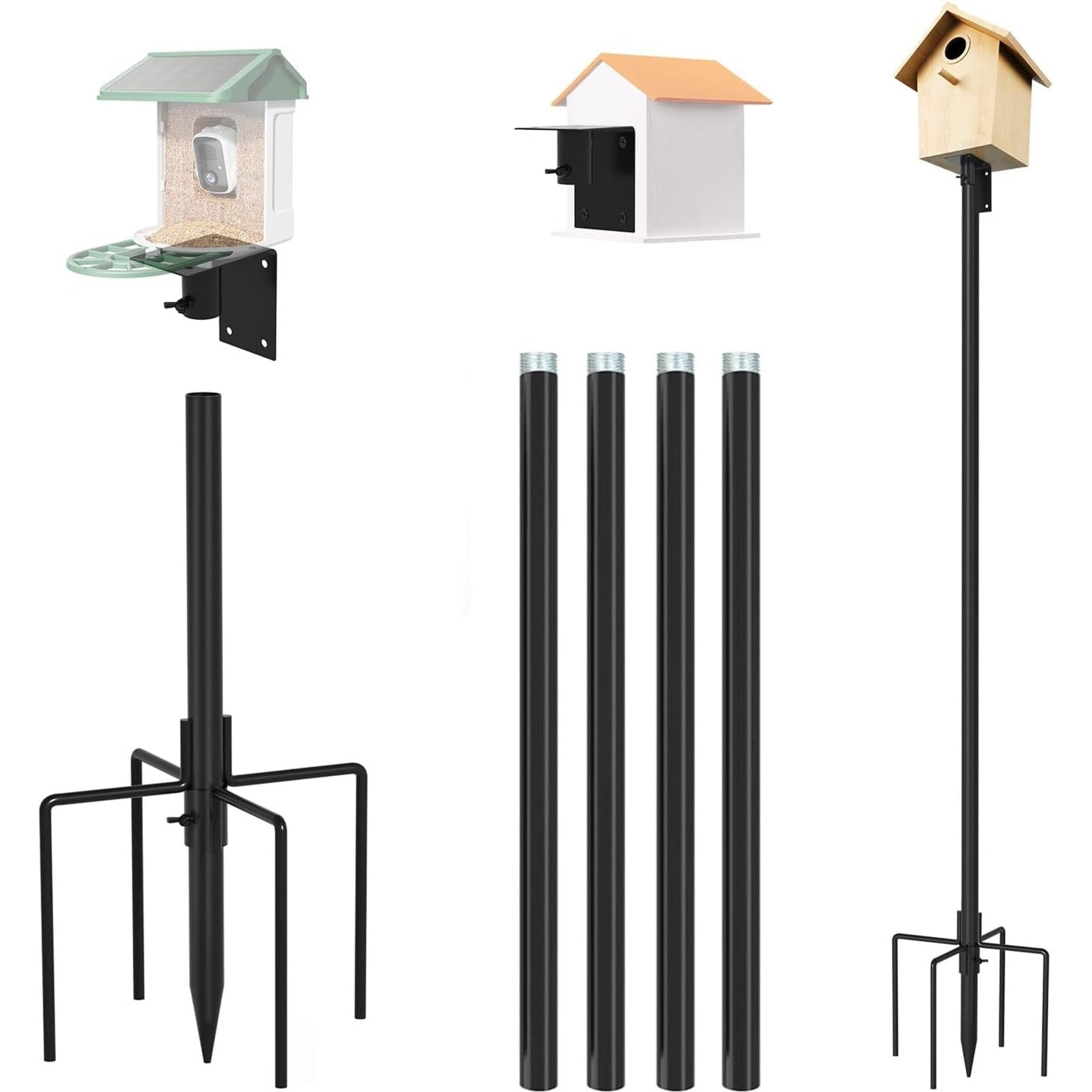 MIXXIDEA Adjustable Hummingbird Universal Stand Set Feeder Pole Wild Bird House Accessory, Black, 80-in