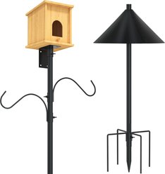MIXXIDEA Bird Feeder Pole with Squirrel Baffles Weather Station Heavy Duty Metal Mounting Kit Wild Bird House Accessory, Black, 80-in