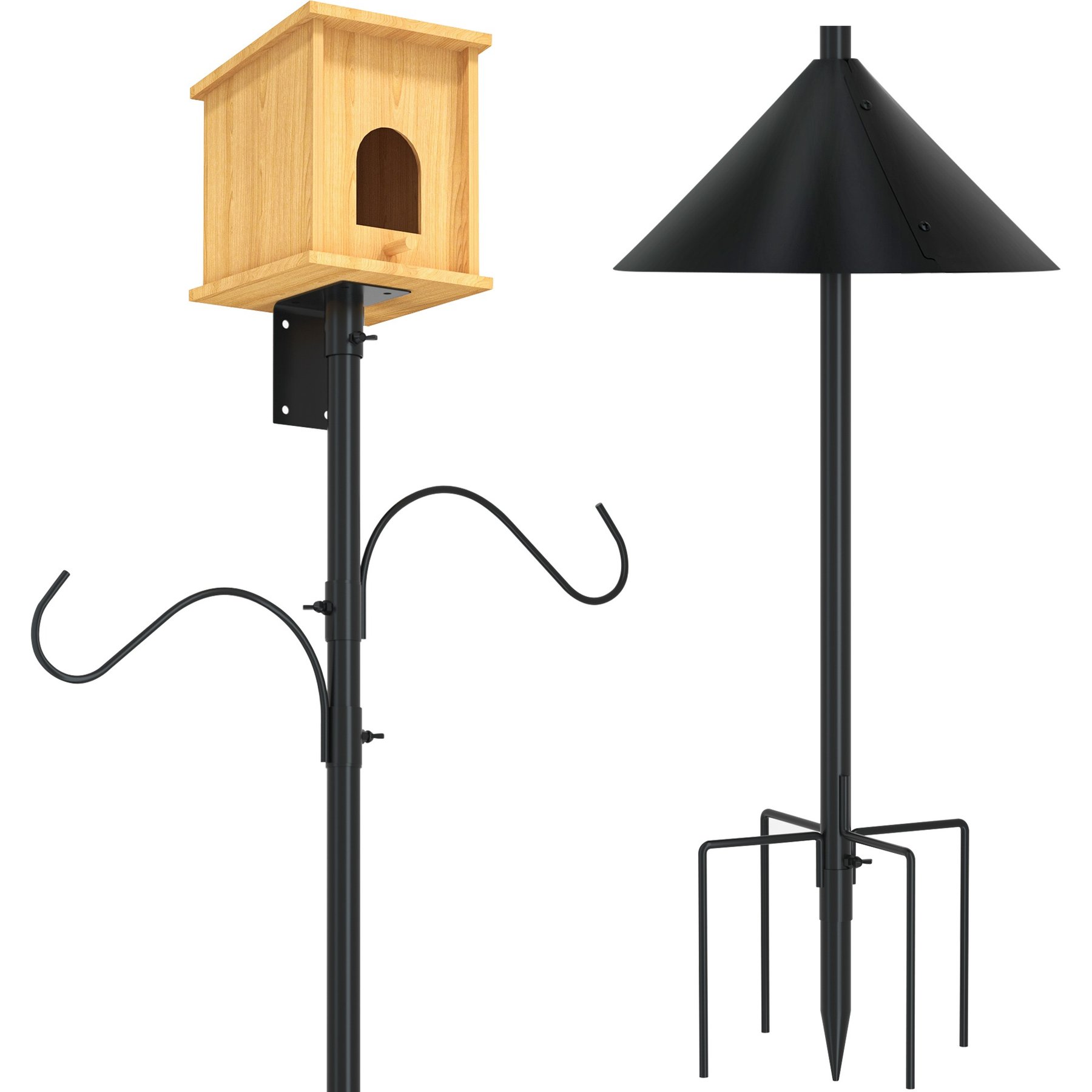 MIXXIDEA Bird Feeder Pole with Squirrel Baffles Weather Station Heavy Duty Metal Mounting Kit Wild Bird House Accessory, Black, 80-in