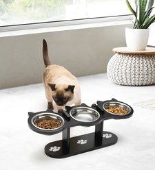 Etna Adjustable Elevated Stainless Steel Heights Triple Cat Feeder, Medium: 1.1-cup, Black slide 2 of 5