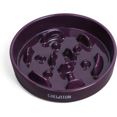 CHEWFFON CHEWFFON Anti-Gulping Slow Feeder Nonslip Elevated Ceramic Dog Bowl, Dark Purple, Medium: 2-cup