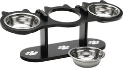 Etna Adjustable Elevated Stainless Steel Heights Triple Cat Feeder, Medium: 1.1-cup, Black
