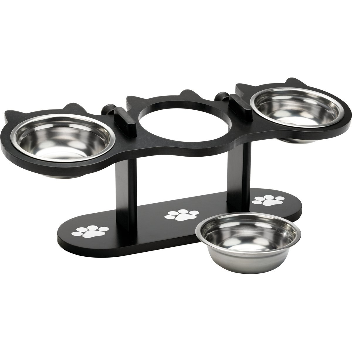 Etna Adjustable Elevated Stainless Steel Heights Triple Cat Feeder, Medium: 1.1-cup, Black