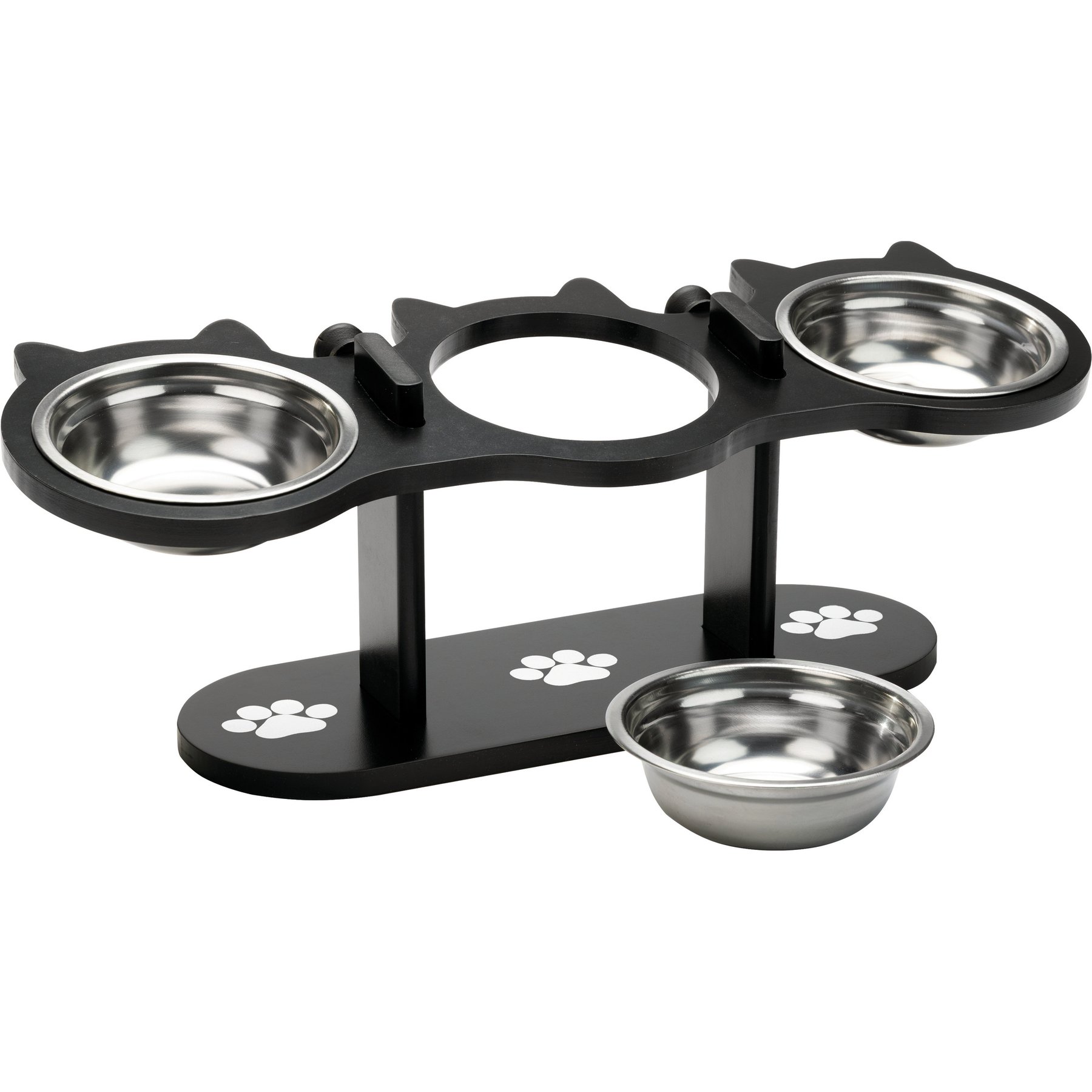 Etna Adjustable Elevated Stainless Steel Heights Triple Cat Feeder, Medium: 1.1-cup, Black