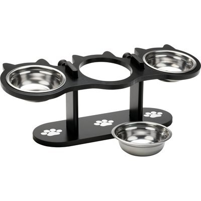 Etna Etna Adjustable Elevated Stainless Steel Heights Triple Cat Feeder, Medium: 1.1-cup, Black