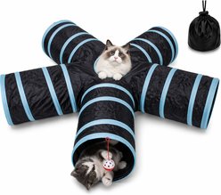 Pawward 5-Way Straight Collapsible Interactive Play Ball & Peek Hole Tunnel Cat Toy, Blue