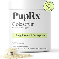 PupRx Colostrum Allergy Relief Digestive Health Immune Support Powdered Supplment for Dogs, 240 scoops