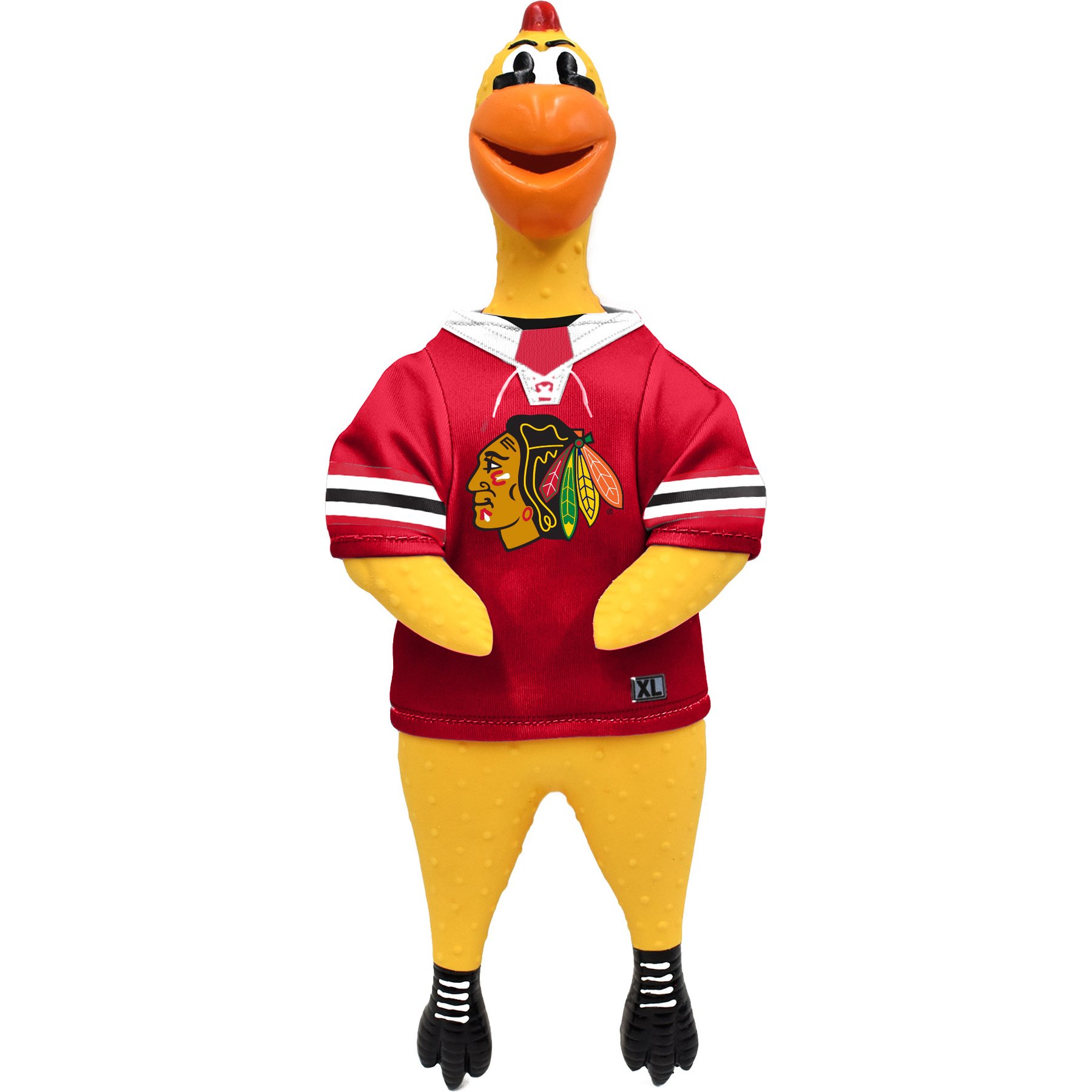 Littlearth NHL Rubber Chicken Squeaky Dog Chew Toy, Chicago Blackhawks