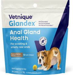 Vetnique Labs Glandex Dog Anal Gland Support Soft Chews with Pumpkin, Digestive Enzymes, Probiotics & Fiber Supplement Boot The Scoot Peanut Butter Flavored, 10 count