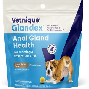 Vetnique Labs Glandex Dog Anal Gland Support Soft Chews with Pumpkin, Digestive Enzymes, Probiotics & Fiber Supplement Boot The Scoot Peanut Butter Flavored, 10 count